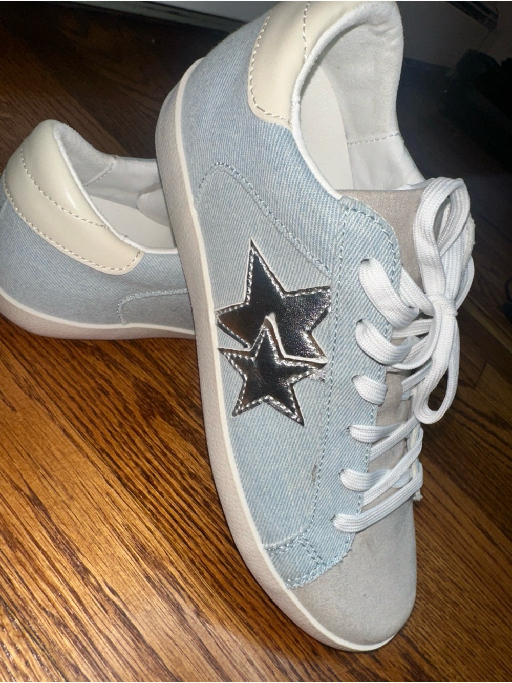 JustFab Light Blue Denim Star Accent Sneakers